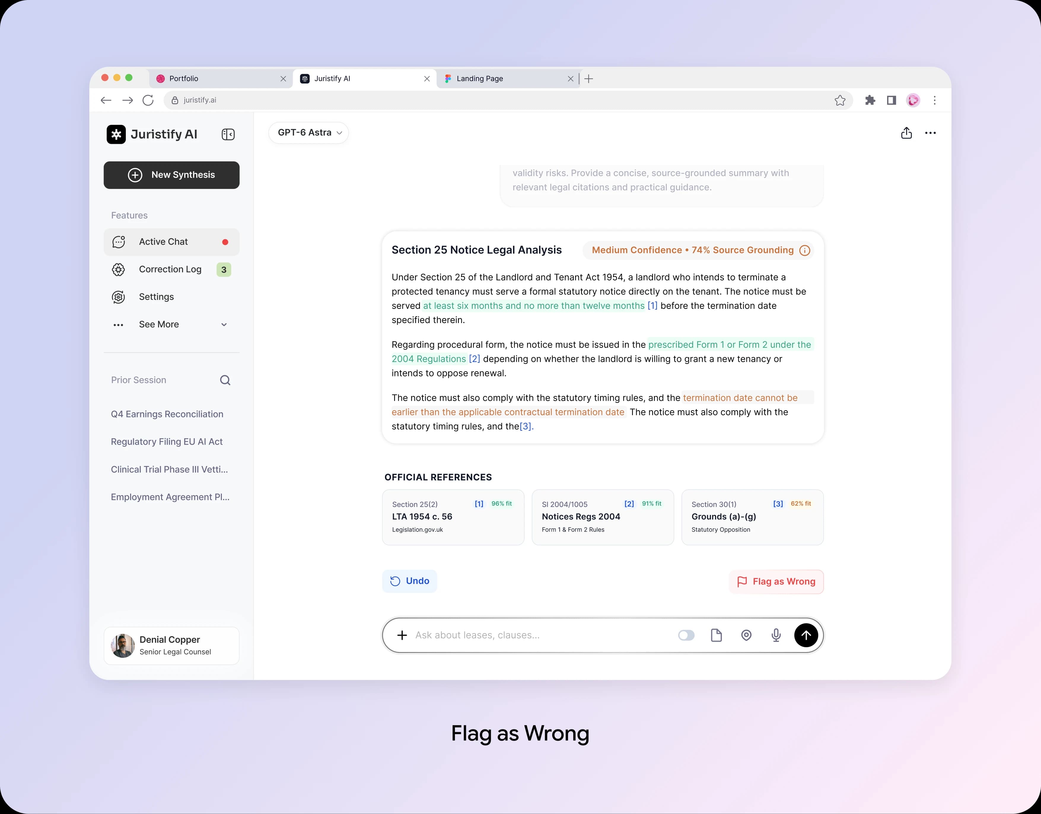 Juristify AI flag-as-wrong action